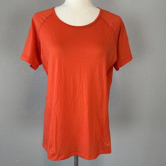Arc'teryx Womens Lana Wool Crew Neck Tee Top Shirt Size L Orange Short Sleeve - Picture 2 of 10